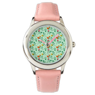 Reloj De Pulsera Patrón floral con flores subió de color