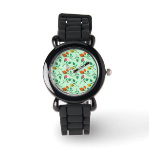 Reloj De Pulsera Patrón floral con flores subió de color
