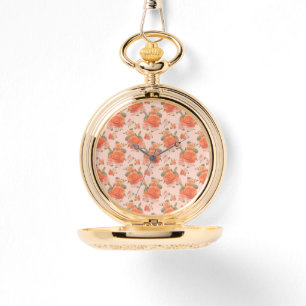 Reloj De Pulsera patrón floral de boda de primavera rosa naranja