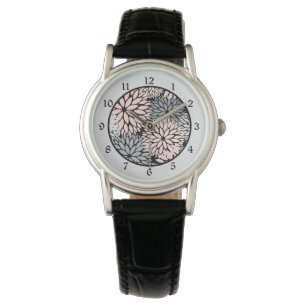 Reloj De Pulsera Patrón floral de Dahlia gris rosa