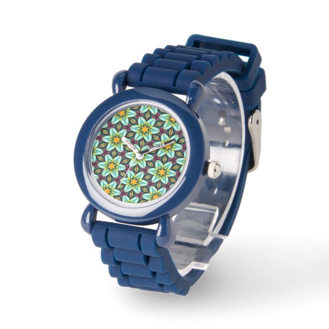 Reloj De Pulsera Patrón floral de estrellas verdes (Ángulo)