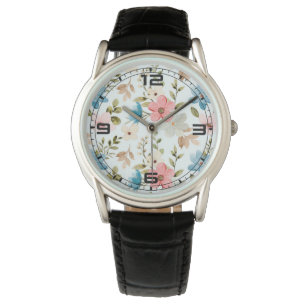 Reloj De Pulsera Patrón floral de flores silvestres de color acuáti