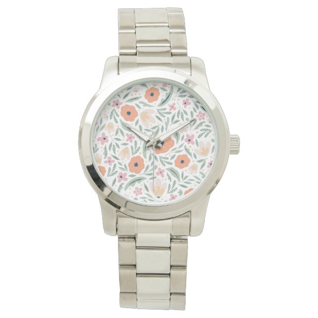 Reloj De Pulsera Patrón floral de primavera de Pastel (Anverso)