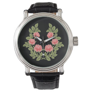 Reloj De Pulsera Patrón Floral de Rosas Rosadas Polvorientas Vintag