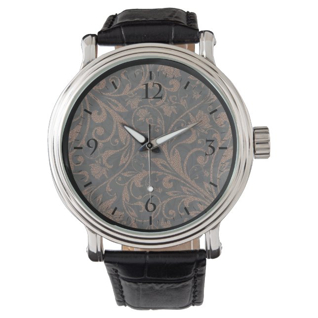 Reloj De Pulsera Patrón floral de tigre marrón oscuro (Anverso)