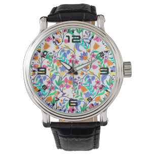 Reloj De Pulsera Patrón Floral Exótico Colorido