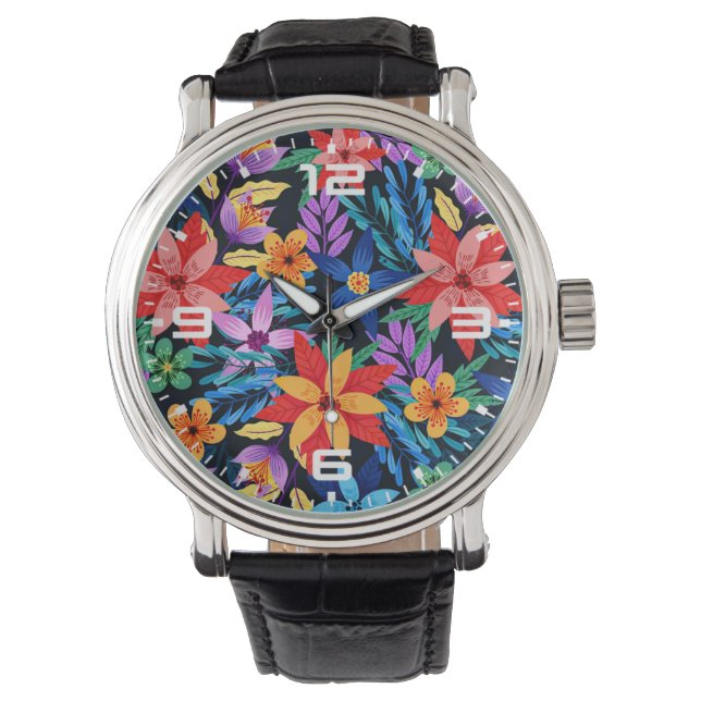 Reloj De Pulsera Patrón floral exótico colorido-68578 (Anverso)