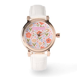 Reloj De Pulsera Patrón floral folklórico lindo nórdico rosa person