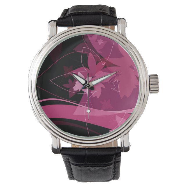 Reloj De Pulsera Patrón floral magenta (Anverso)