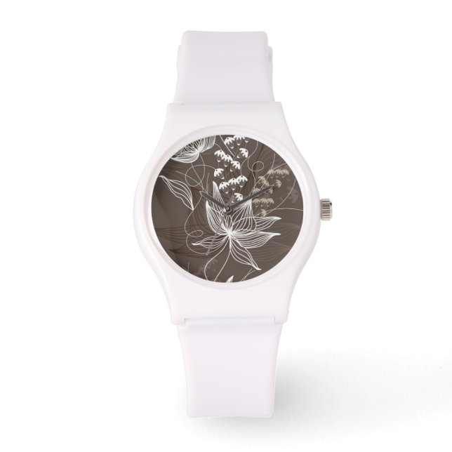Reloj De Pulsera Patrón floral marrón oscuro (Anverso)