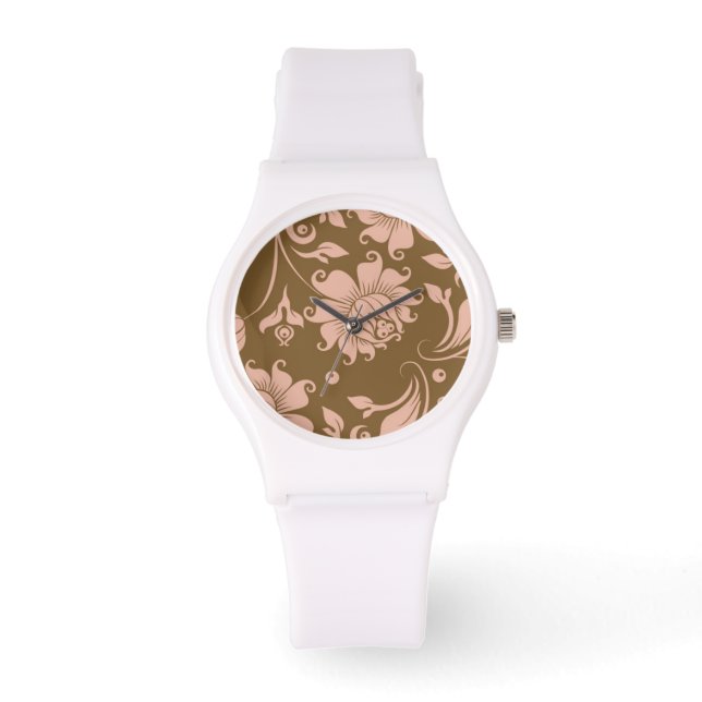Reloj De Pulsera Patrón floral rosa y marrón (Anverso)