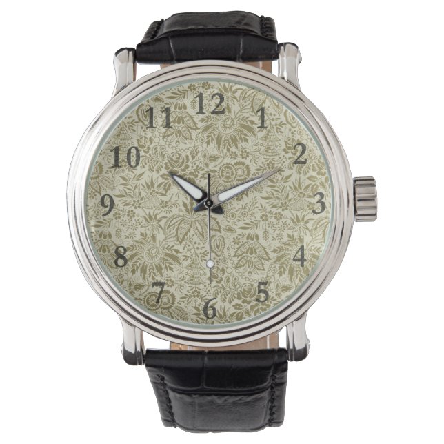 Reloj De Pulsera Patrón floral Sage verde Damasco antiguo (Anverso)