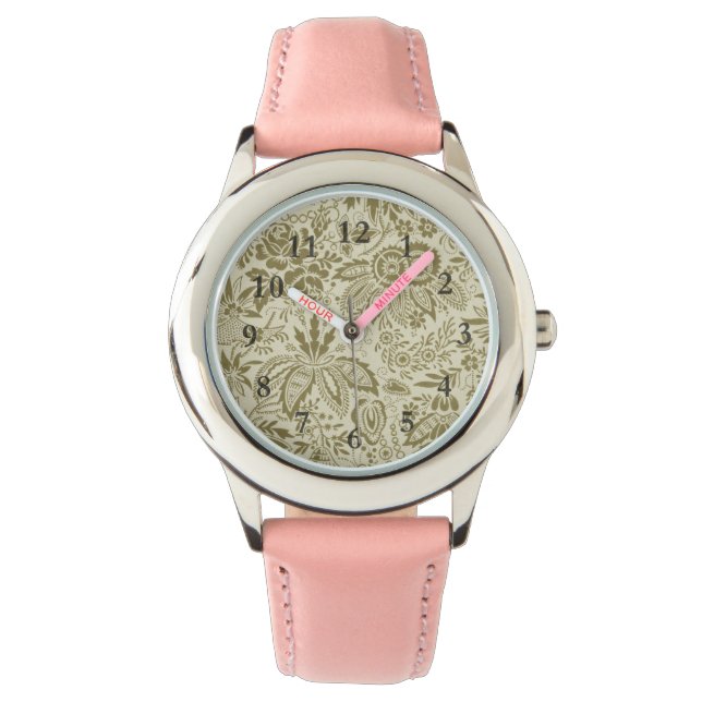 Reloj De Pulsera Patrón floral Sage verde Damasco antiguo (Anverso)