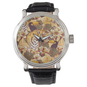 Reloj De Pulsera Patrón floral tropical con tigre