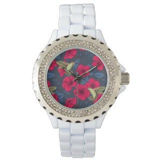 Reloj De Pulsera Patrón floral tropical de hibisco blanco