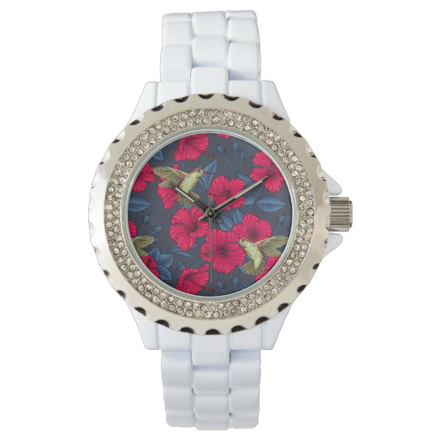 Reloj De Pulsera Patrón floral tropical de hibisco blanco (Anverso)