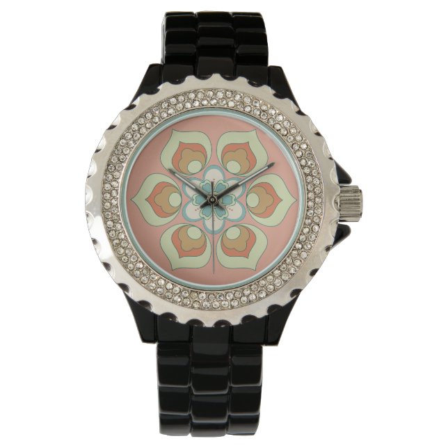 Reloj De Pulsera patrón floral verde retro (Anverso)
