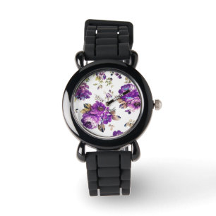 Reloj De Pulsera Patrón Floral Violeta