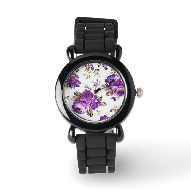 Reloj De Pulsera Patrón floral violeta (Anverso)