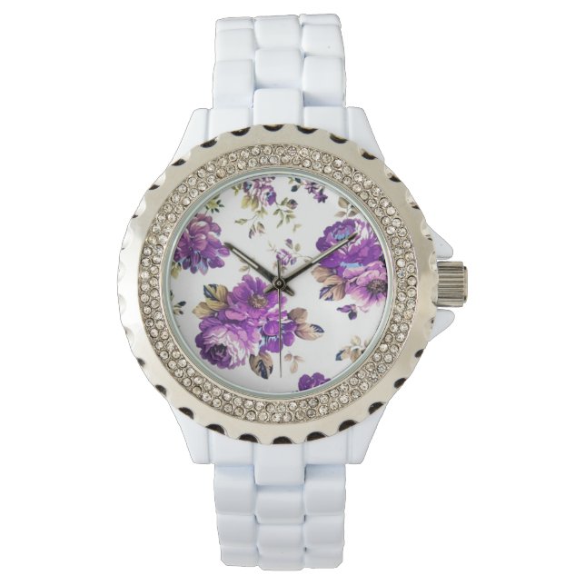 Reloj De Pulsera Patrón floral violeta (Anverso)