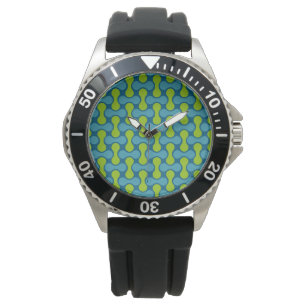 Reloj De Pulsera Patrón geométrico abstracto retro en azul y verde