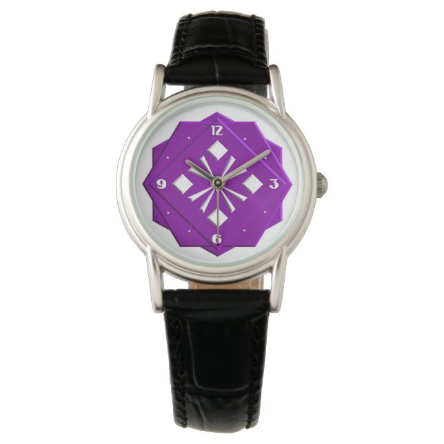 Reloj De Pulsera Patrón geométrico Art Deco ametista púrpura (Anverso)