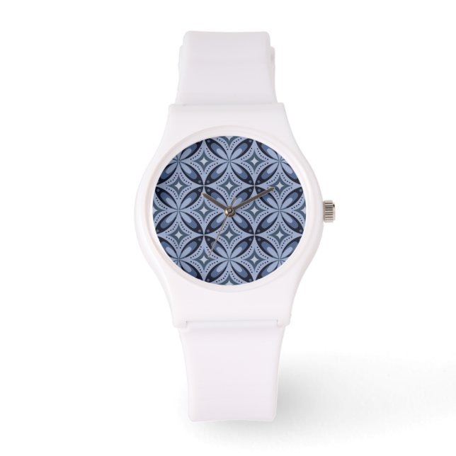 Reloj De Pulsera Patrón geométrico azul estilo retro (Anverso)
