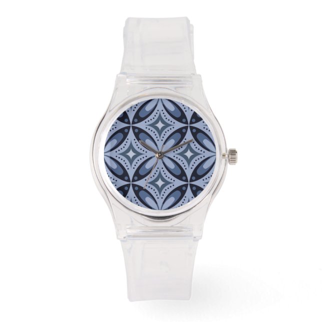 Reloj De Pulsera Patrón geométrico azul estilo retro (Anverso)