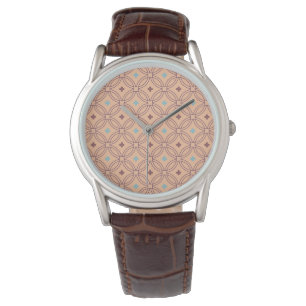 Reloj De Pulsera Patrón geométrico de interbloqueo rosa y azul retr