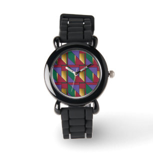 Reloj De Pulsera Patrón geométrico oro Púrpura rojo verde
