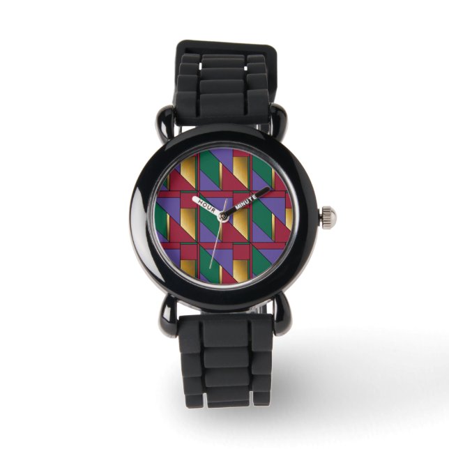Reloj De Pulsera Patrón geométrico oro Púrpura rojo verde (Anverso)