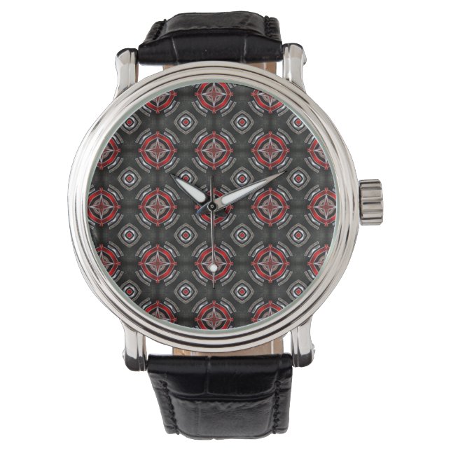Reloj De Pulsera Patrón geométrico rojo y negro de Guay (Anverso)