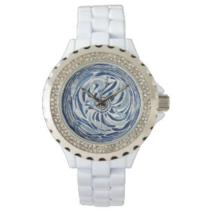 Reloj De Pulsera Patrón giratorio blanco azul 02