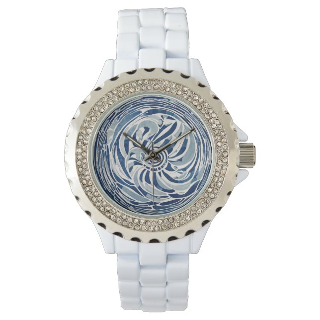 Reloj De Pulsera Patrón giratorio blanco azul 02 (Anverso)
