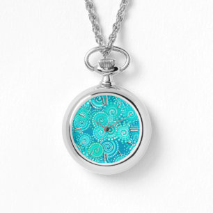 Reloj De Pulsera Patrón giratorio fractal, tonos azul oceánico