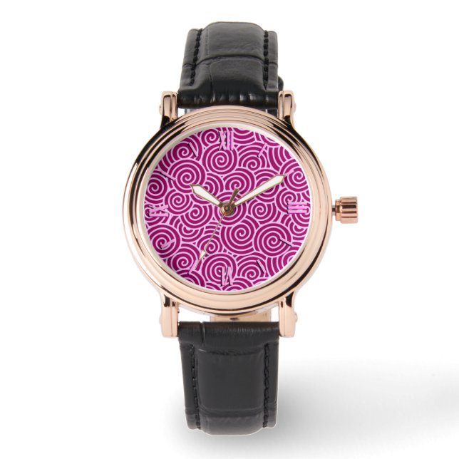Reloj De Pulsera Patrón giratorio japonés - burdeos y rosa pálido (Anverso)