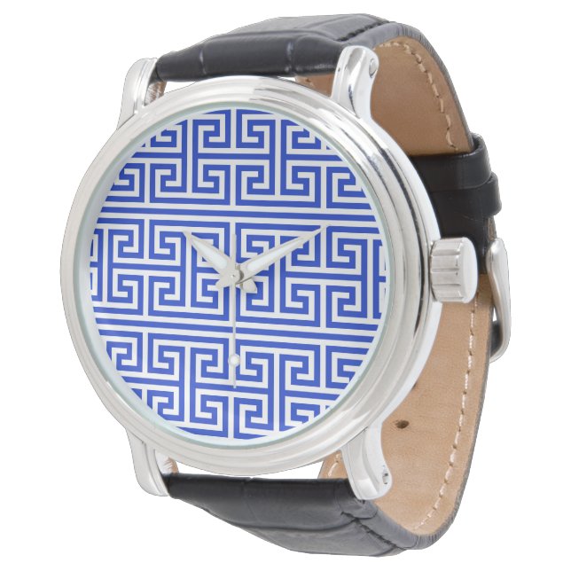 Reloj De Pulsera Patrón griego Meandro Clave Cuadrado H Azul (Angular)