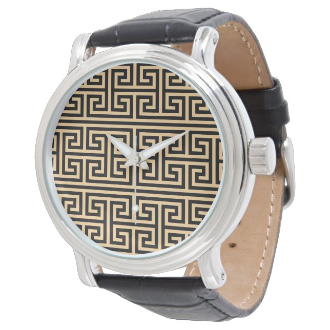 Reloj De Pulsera Patrón Griego Meandro Clave Cuadrado H Marrón (Angular)