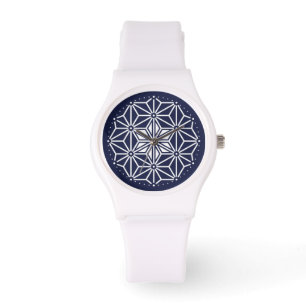 Reloj De Pulsera Patrón japonés de Asanoha azul de la Marina Orient