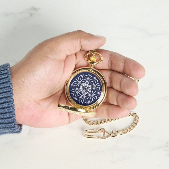 Reloj De Pulsera Patrón japonés de Asanoha azul de la Marina Orient (Mano)