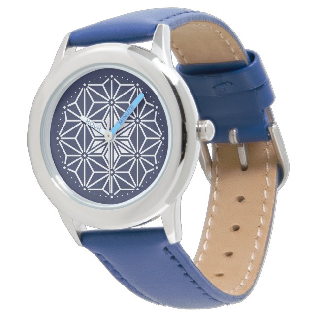 Reloj De Pulsera Patrón japonés de Asanoha azul de la Marina Orient (Angular)