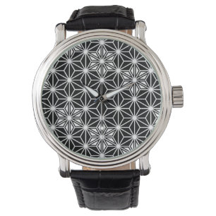 Reloj De Pulsera Patrón japonés de Asanoha - blanco y negro