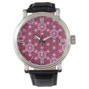 Reloj De Pulsera Patrón japonés de Asanoha - burdeos