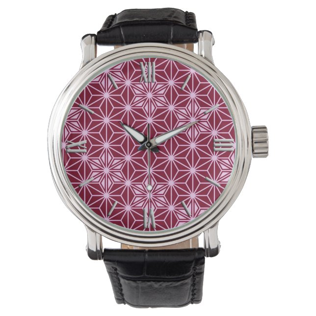 Reloj De Pulsera Patrón japonés de Asanoha - burdeos (Anverso)