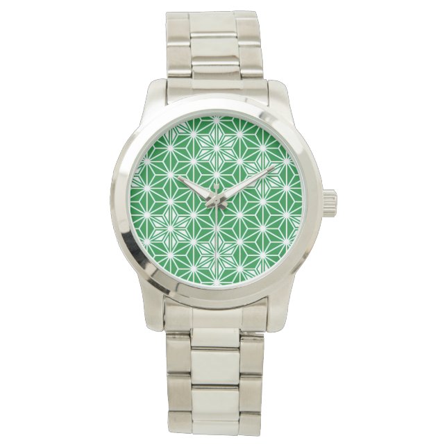 Reloj De Pulsera Patrón japonés de Asanoha - verde pino (Anverso)