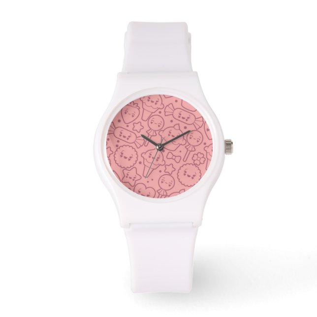 Reloj De Pulsera Patrón kawaii con pasteles bonitos (Anverso)