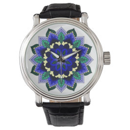 Reloj De Pulsera Patrón Mandala 02 en azul oscuro
