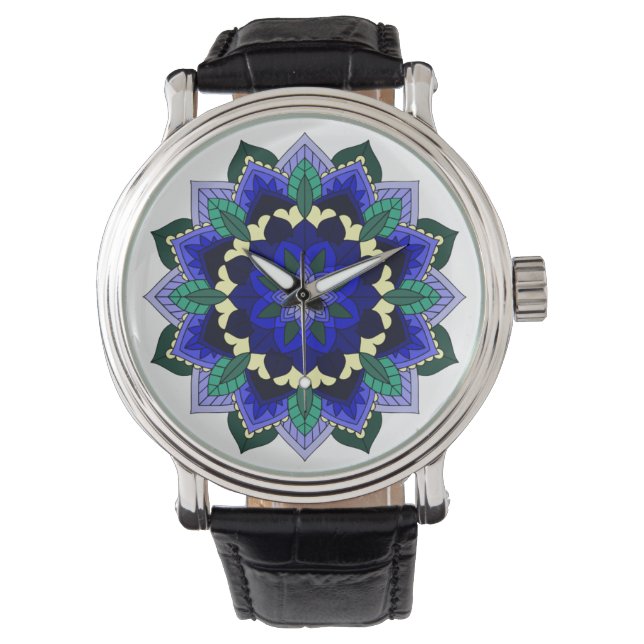 Reloj De Pulsera Patrón Mandala 02 en azul oscuro (Anverso)