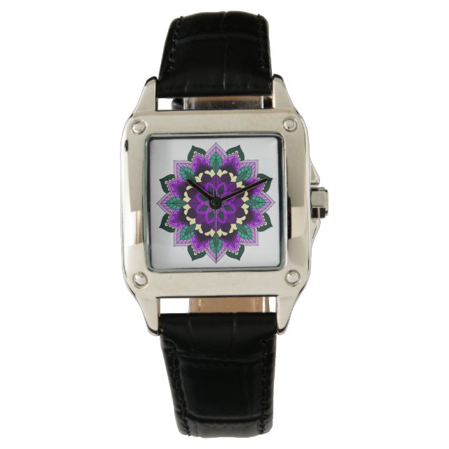 Reloj De Pulsera Patrón Mandala 02 en morado (Anverso)
