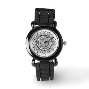 Reloj De Pulsera Patrón marrón negro sobre blanco ornamental